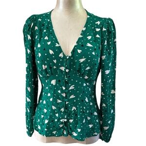 Loft Women’s Heart V- Neck long sleeves Puffed sleeves size 2